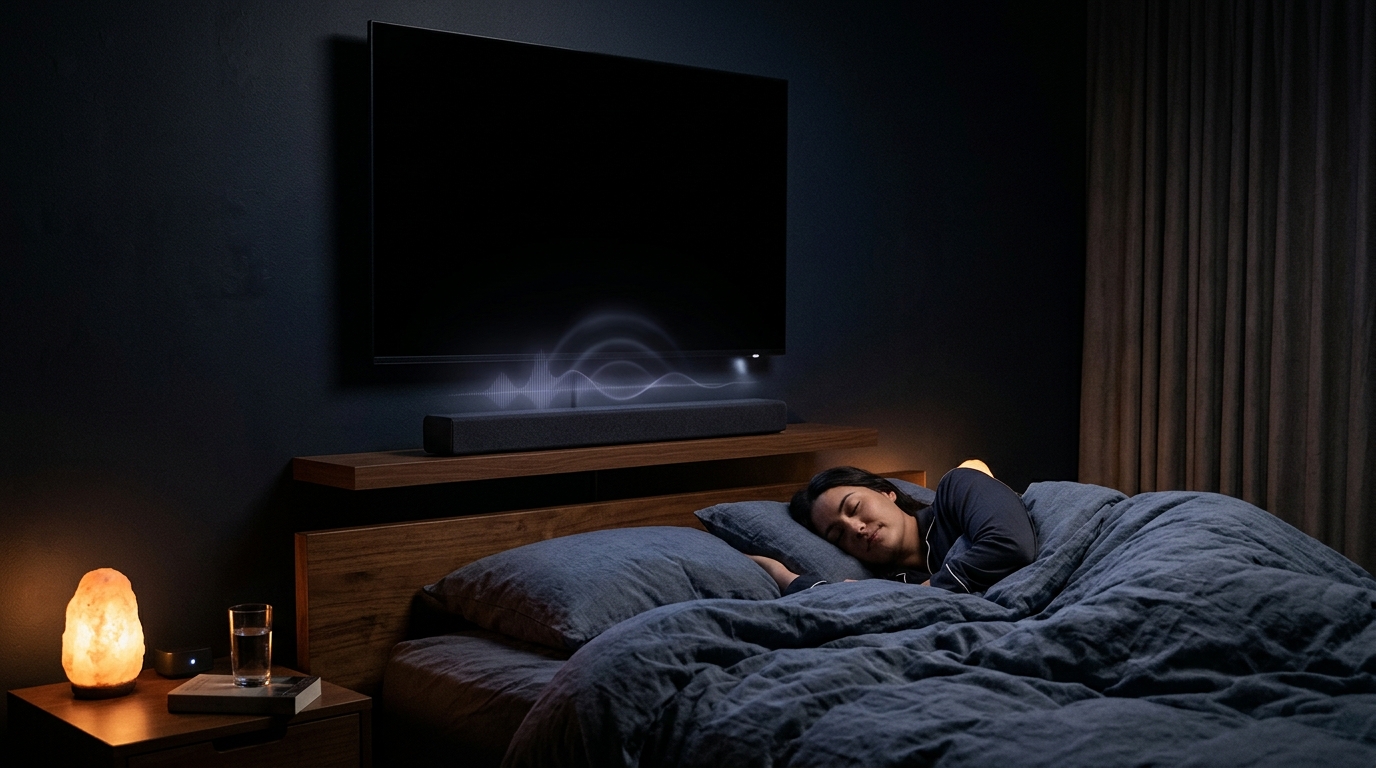 Step 3: TV screen is dark while gentle audio plays and person sleeps peacefully